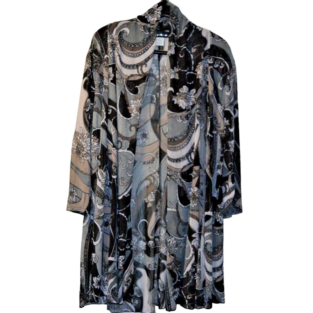 Creation Paisley Floral Mesh Cardigan Gray 3X